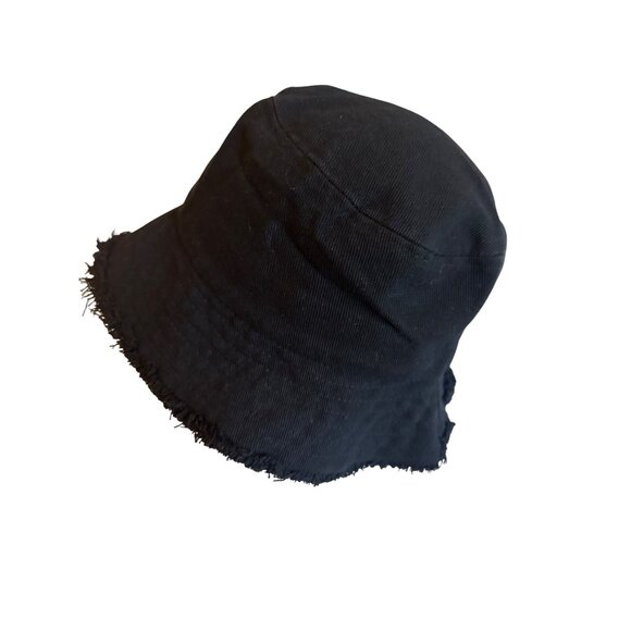 David & Young Black Frayed Edge Bucket Hat One Size - Picture 2 of 4